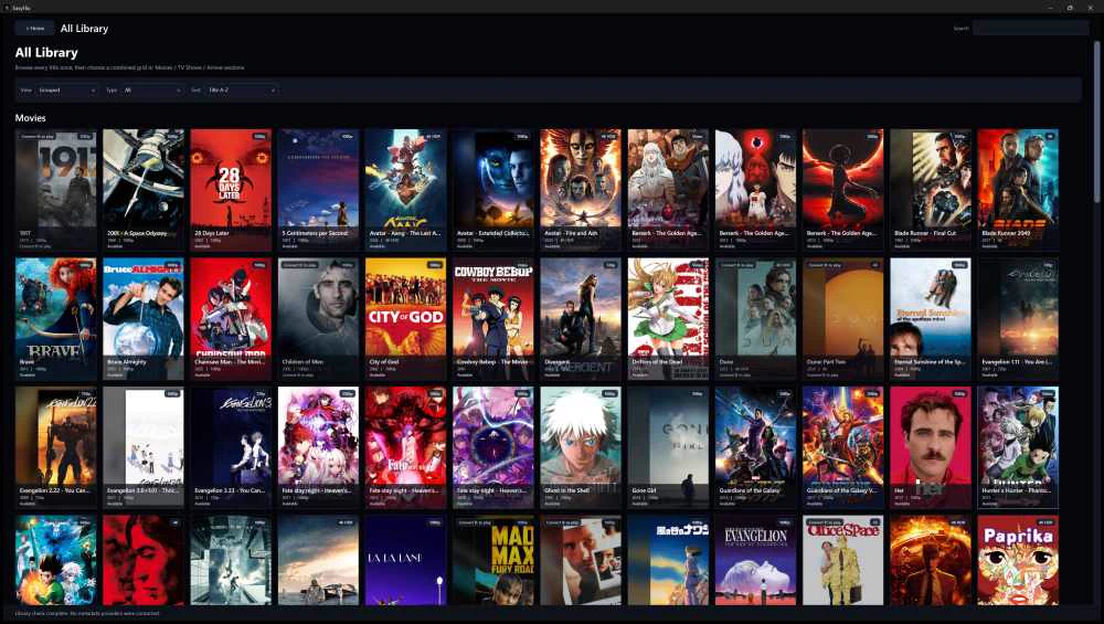 EasyFlix library screen